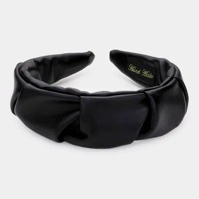 Fashnzfab Pleated Solid Faux Leather Headband In Black