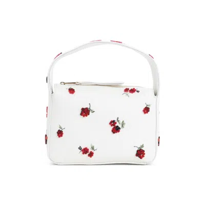 Khaite Structured Handbag With Floral Embroidery And Gold-tone Closure In White