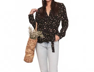 Merrit Charles Catamaran Wrap Blouse In Navy / Tan Dot In Brown