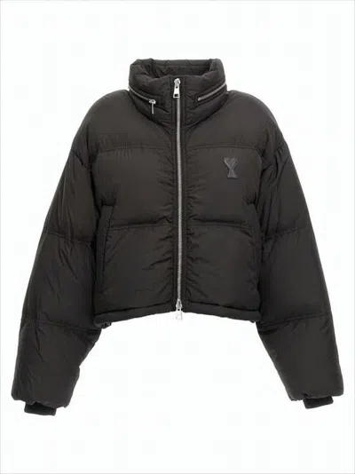 Ami Alexandre Mattiussi Cropped Down Puffer Jacket With High Collar And Boxy Silhouette In Black
