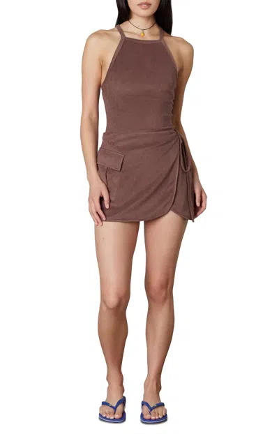 Nia Terrycloth Wrap Mini Skirt In Brown In Brown