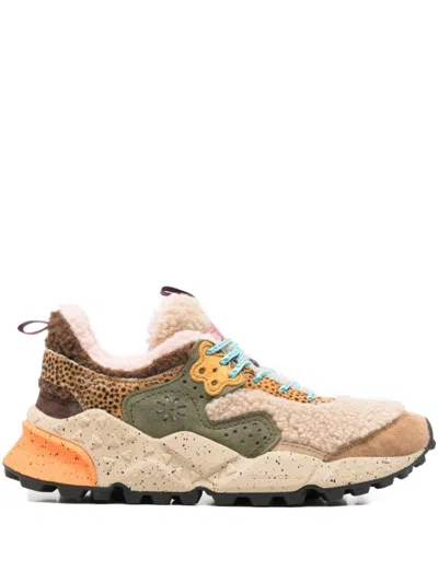 Flower Mountain Textured Shearling And Suede Sneakers In Multi