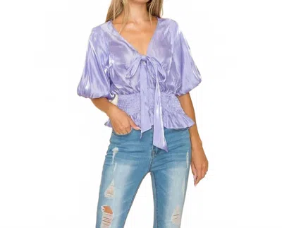 Ina Fashion Lottie Balloon Sleeve Satin Blouse In Lilac In Blue