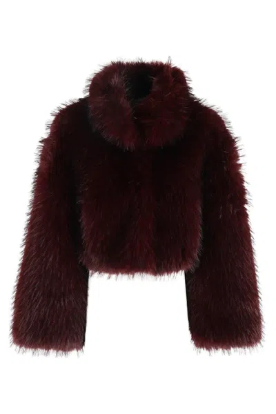 Rotate Birger Christensen Faux Fur Crop Jacket In Brown