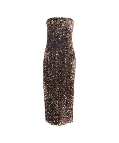 Gender Strapless Bronze Midi Dress With Sequin Embellishments In Black