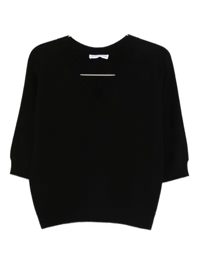 Tabaroni Cashmere Deep V-neck Cashmere Sweater With Relaxed Fit In Black