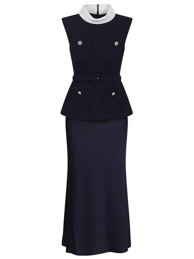Self-portrait Structured Bouclé Midi Dress In Black