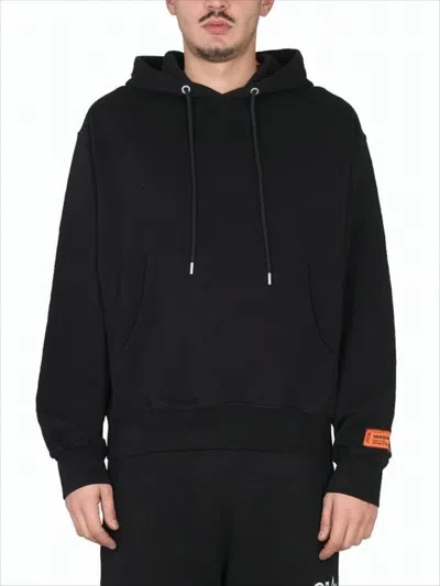 Heron Preston Solid Black Hoodie With Kangaroo Pocket And Distinctive Patch In Black