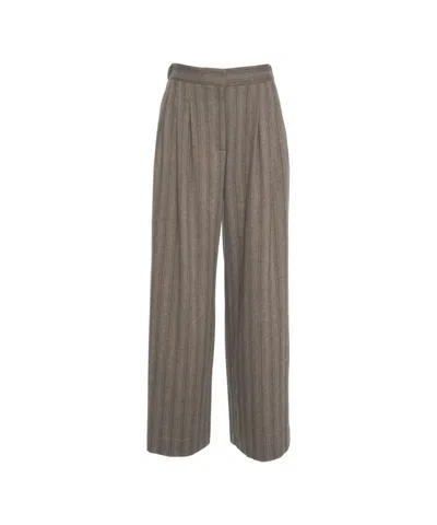 Ottod'ame Pleated Wide-leg Trousers With Textured Wool Finish In Gray