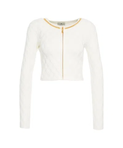 Elisabetta Franchi Textured Knit Cropped Cardigan In White