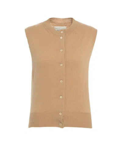 Jeio Beige Knit Vest With Classic Round Neckline And Button Closure In Brown
