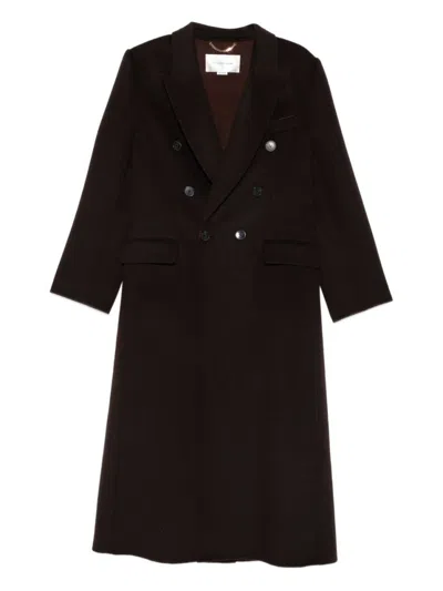 Victoria Beckham Double Breasted Coat With Buttons In Brown