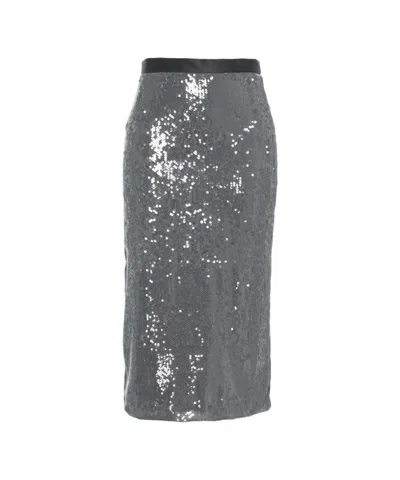 Jucca High-waisted Grey Midi Skirt With All-over Sequin Embellishment In Gray