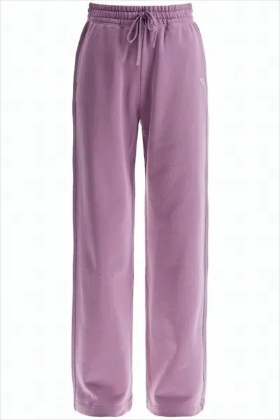 Maison Kitsuné Wide-leg Jogger Pants With Adjustable Waistband And Embroidered Detail In Purple