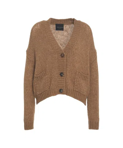 Roberto Collina V-neck Brown Knit Cardigan With Button Closure And Ribbed Hems In Brown