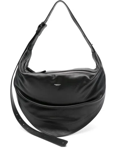 Federico Cina Crescent-shaped Shoulder Bag In Smooth Calfskin Leather In Black