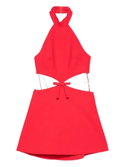 Casablanca Halter Neck Red Dress With Fitted Bodice In Red