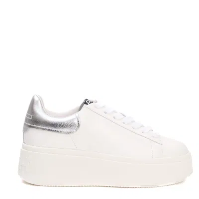 Ash White Leather Sneakers With Metallic Silver Accent In White