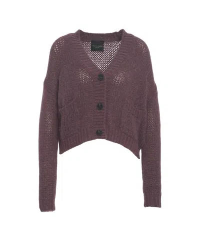 Roberto Collina Cropped Burgundy Cardigan With Classic V-neck And Textured Knit In Gray