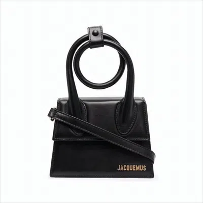 Jacquemus Trapezoidal Silhouette Shoulder Bag With Circular Handle In Black