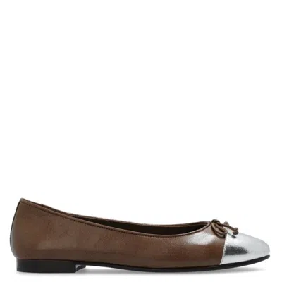 Tory Burch Suede Ballet Flats With Cap Toe In Silver