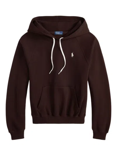 Polo Ralph Lauren Fleece Cotton Hoodie With Logo Embroidery In Brown