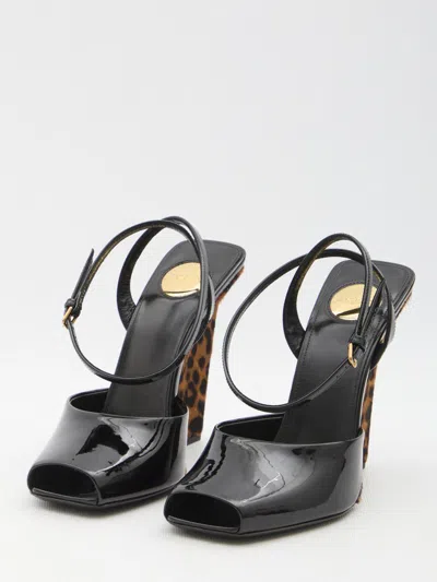 Saint Laurent La Scandale Wedge Open Toe Sandals In Black