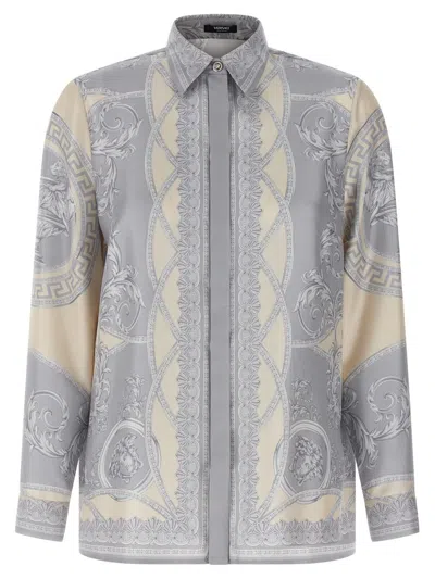 Versace Women's Printed Silk Shirt In Blue