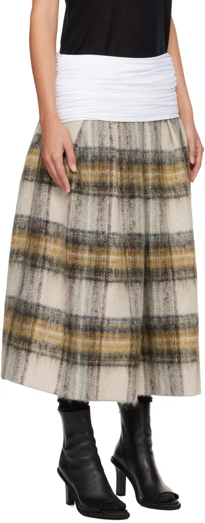 Stefan Cooke White & Gray Elastic Waist Midi Skirt In Brown