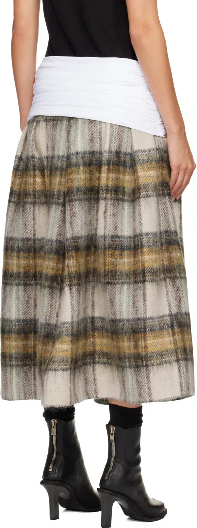 Stefan Cooke White & Gray Elastic Waist Midi Skirt In Brown