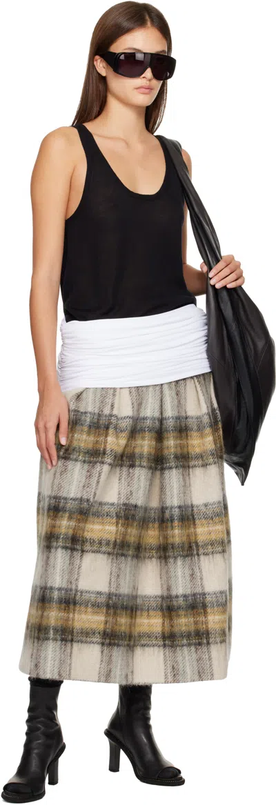 Stefan Cooke White & Gray Elastic Waist Midi Skirt In Brown