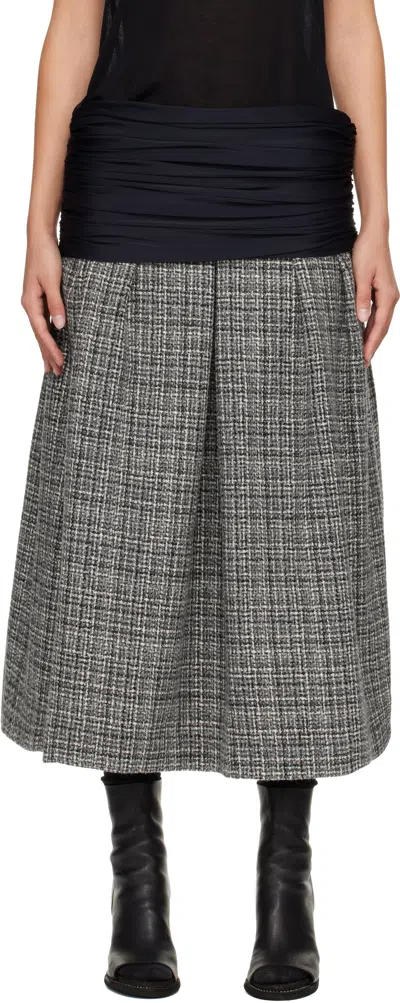 Stefan Cooke Black & Gray Elastic Waist Midi Skirt In Gray