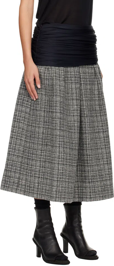 Stefan Cooke Black & Gray Elastic Waist Midi Skirt In Gray