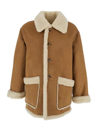 Dunst Beige Reversible Shearling Jacket With Classic Collar And Two Front Patch Pockets In Ecofur Man In Multi