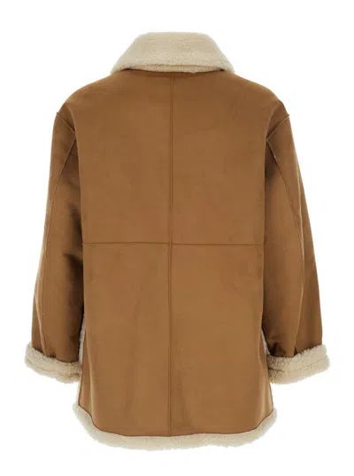 Dunst Beige Reversible Shearling Jacket With Classic Collar And Two Front Patch Pockets In Ecofur Man In Multi