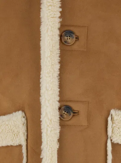 Dunst Beige Reversible Shearling Jacket With Classic Collar And Two Front Patch Pockets In Ecofur Man In Multi
