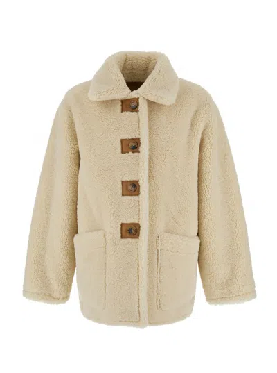 Dunst Beige Reversible Shearling Jacket With Classic Collar And Two Front Patch Pockets In Ecofur Man In Multi