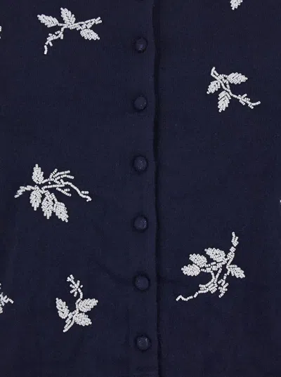 Atelier Edition Blue Crew Neck Cardigan With Floral Embroidery In Cotton Blend Woman In Blue