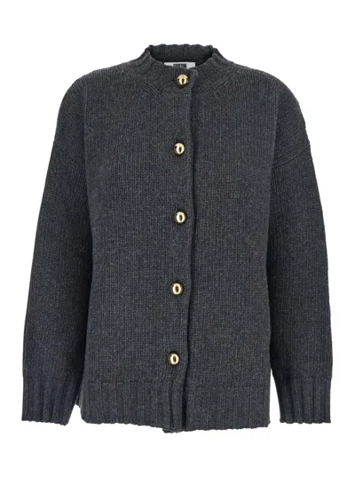 Grifoni Ribbed-trim Button-up Cardigan In Black
