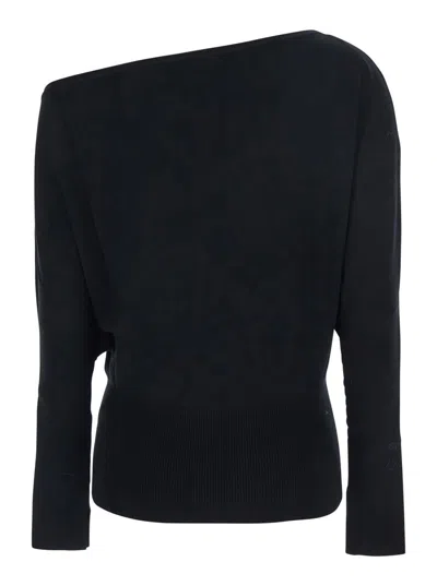 Simkhai Lavina Black Draped Off-shoulder Sweater In Wool Blend Woman In Black