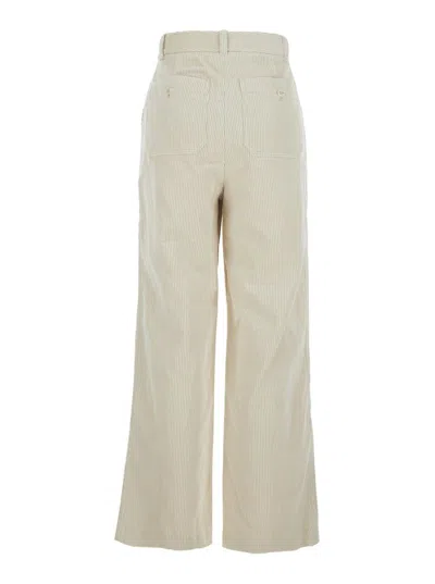 Dunst White Pants With Belt Loops And Wide Leg In Corduroy Woman In Green