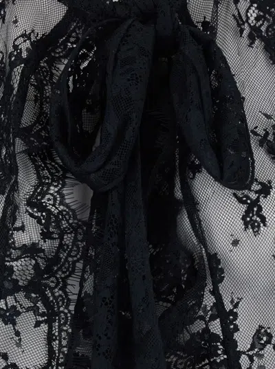 Retroféte Tamsin Black Blouse With Maxi Bow On The Front And All-over Lace Embroidery In Tech Fabric Woman In Black