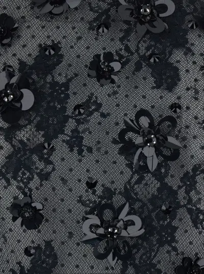 Retroféte Black Bodysuit With Halterneck And All-over Floral Embroidery In Tech Fabric Woman In Black