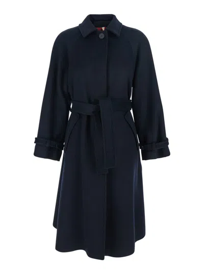 Merci Belted-detail Coat In Blue