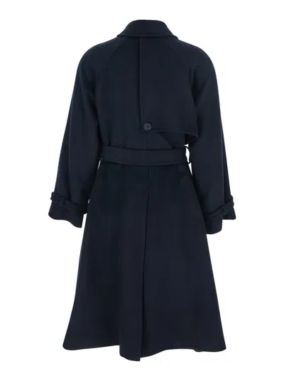 Merci Belted-detail Coat In Blue
