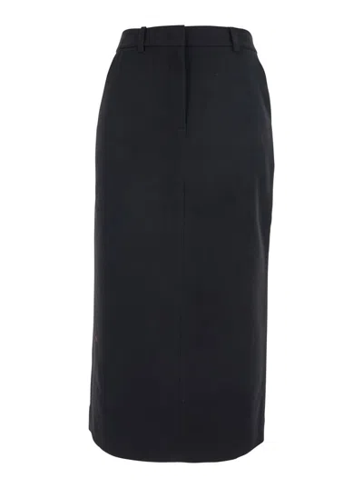Dunst Black Long Skirt With Belt Loops And Rear Single Slit In Wool Blend Woman In Black