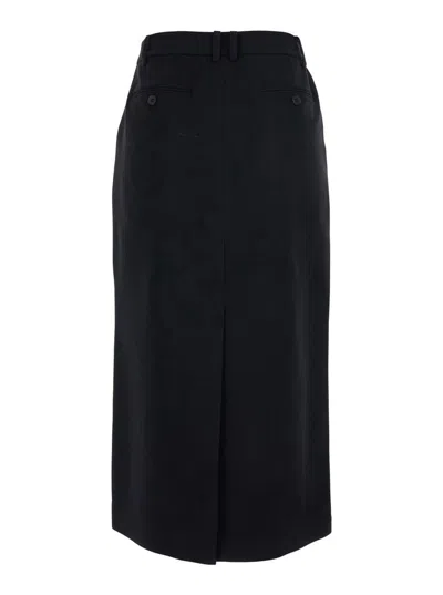 Dunst Black Long Skirt With Belt Loops And Rear Single Slit In Wool Blend Woman In Black