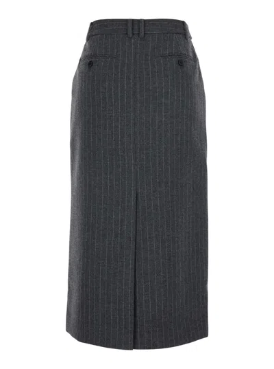 Dunst Grey Long Skirt With Belt Loops And Rear Single Slit In Wool Blend Woman In Gray