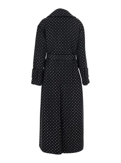 Pinko Paquita Black Rhinestoned Coat With Belt In Wool Blend Woman In Black