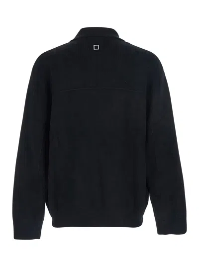 Wooyoungmi Black Sweater With Logo Patch On The Front And Logo Lettering On The Rear In Wool Blend Man In Black